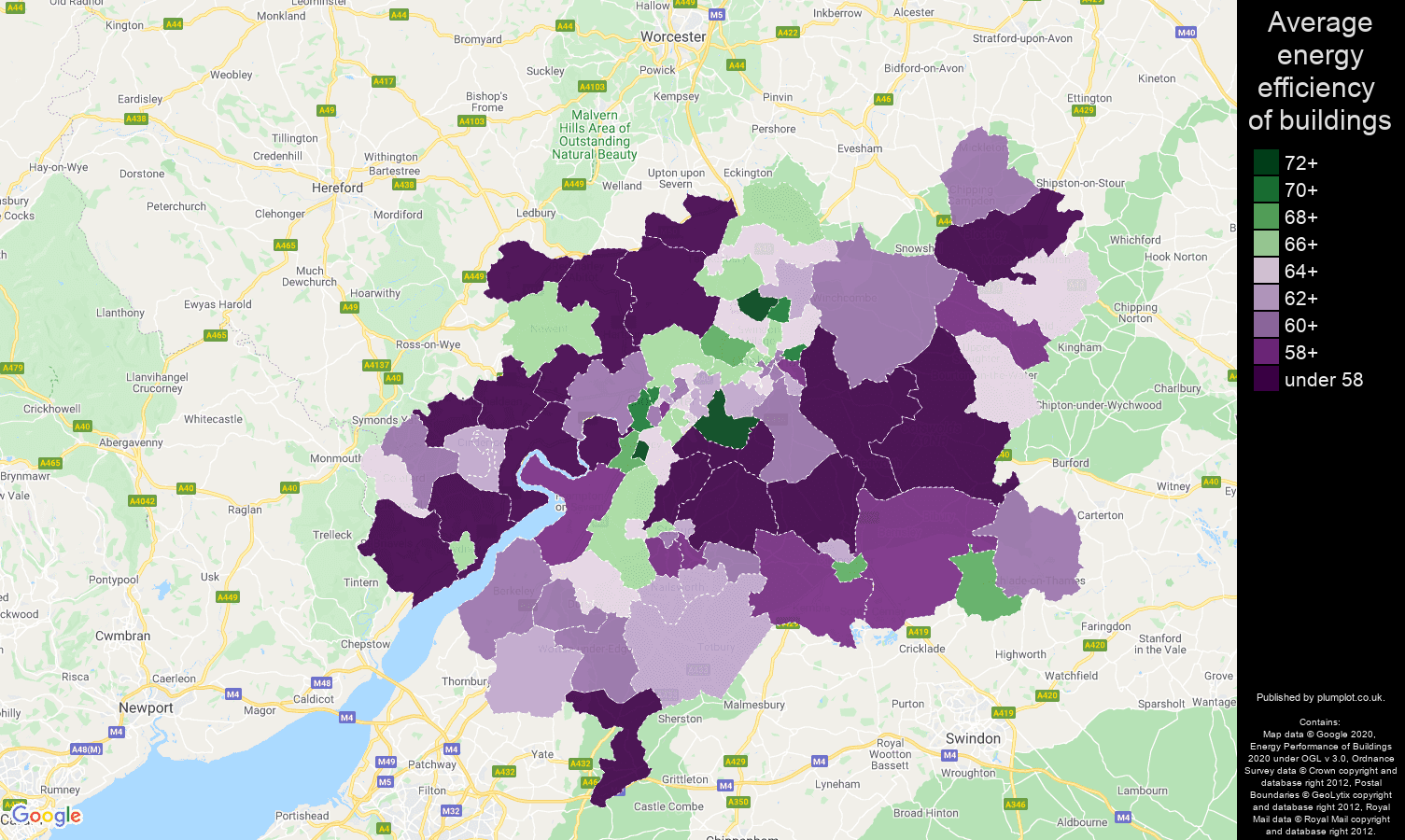 Gloucester map of energy efficiency of properties