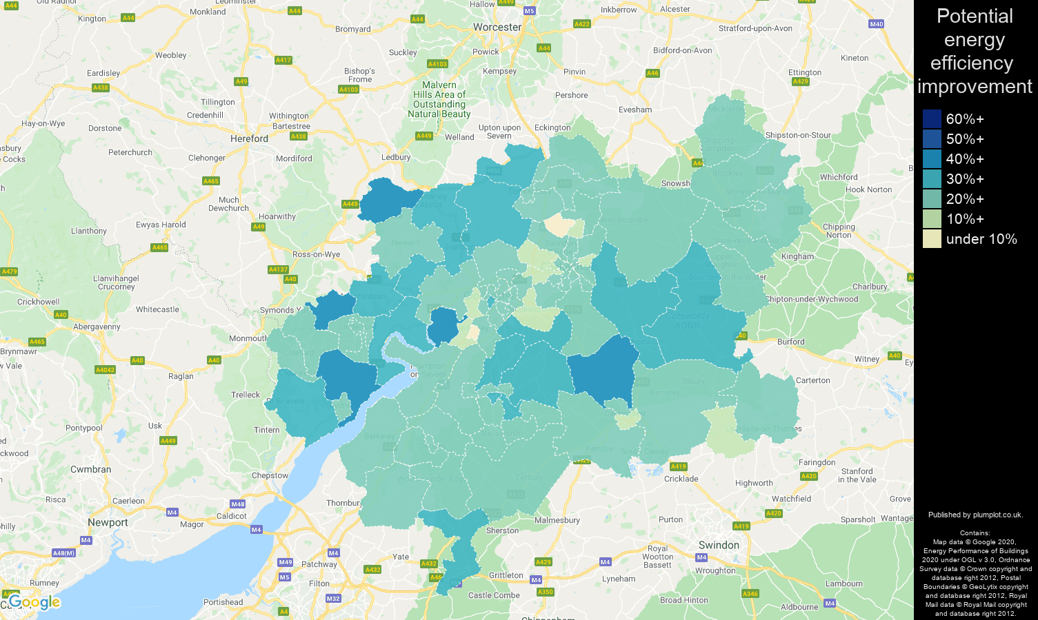 Gloucester map of potential energy efficiency improvement of houses