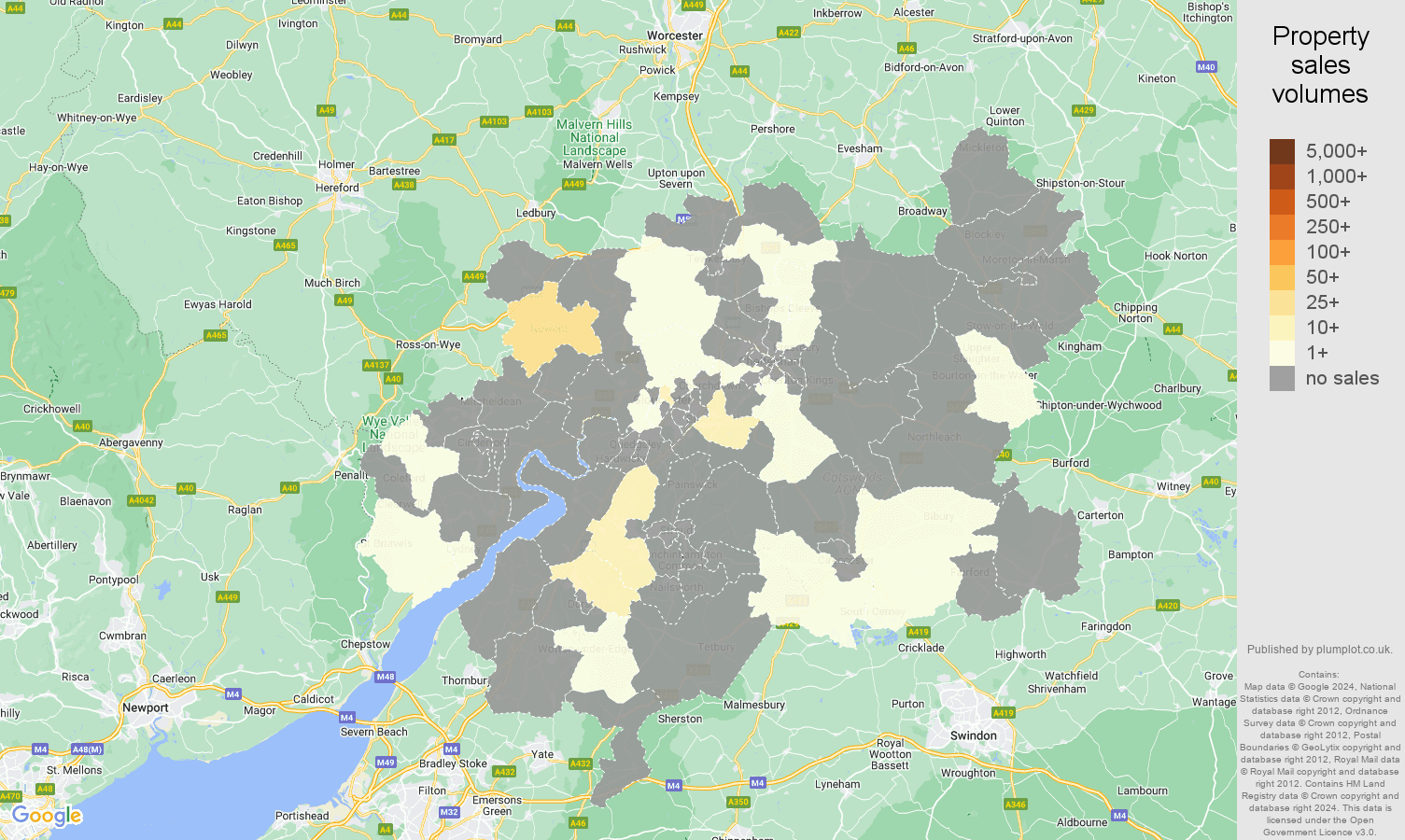 Gloucester map of sales of new properties