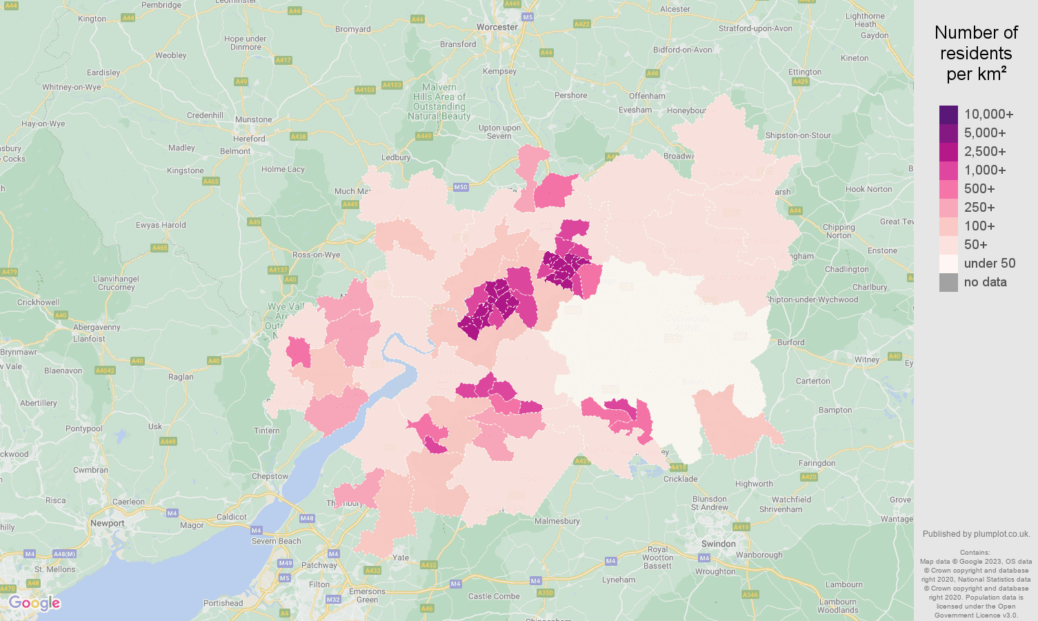 Gloucester population density map
