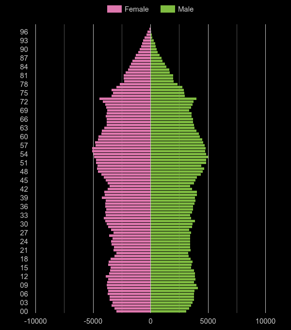 Gloucester population pyramid by year