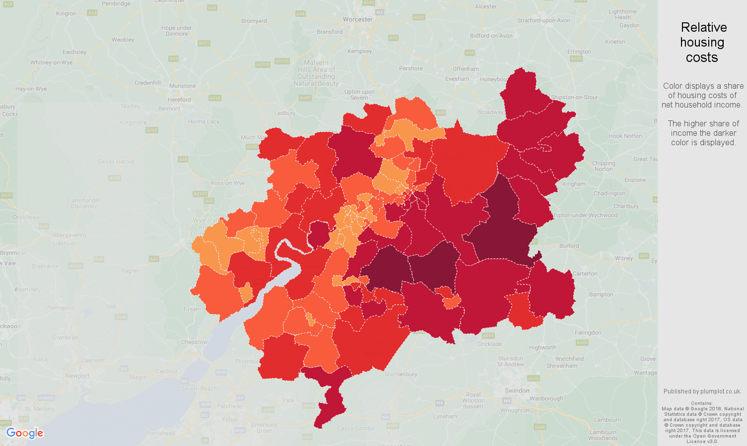 Gloucester relative housing costs map