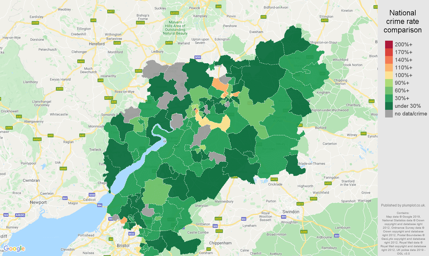 Gloucestershire other crime rate comparison map