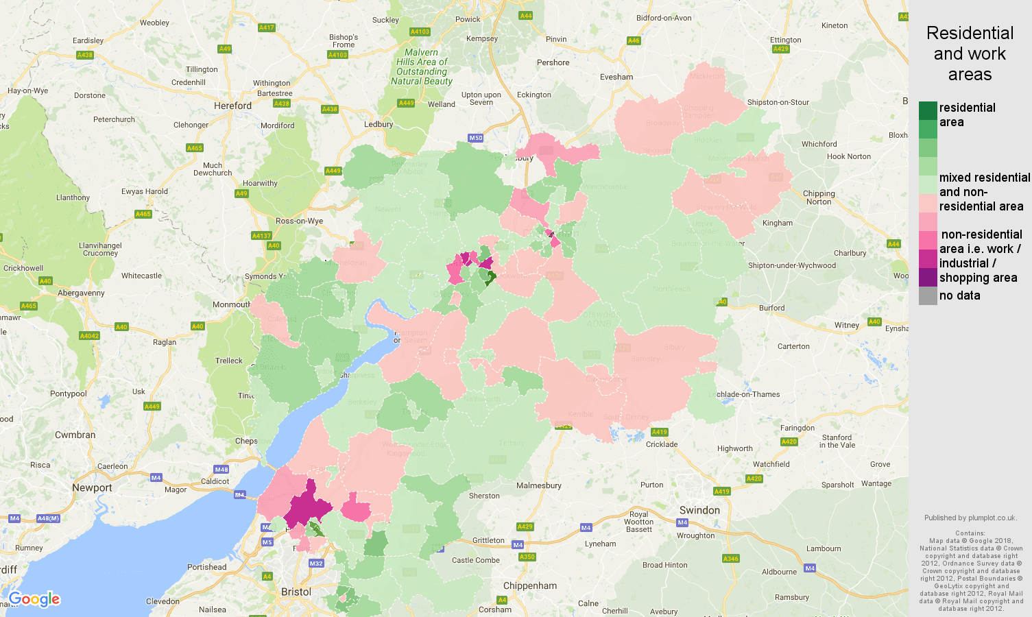 Gloucestershire residential areas map