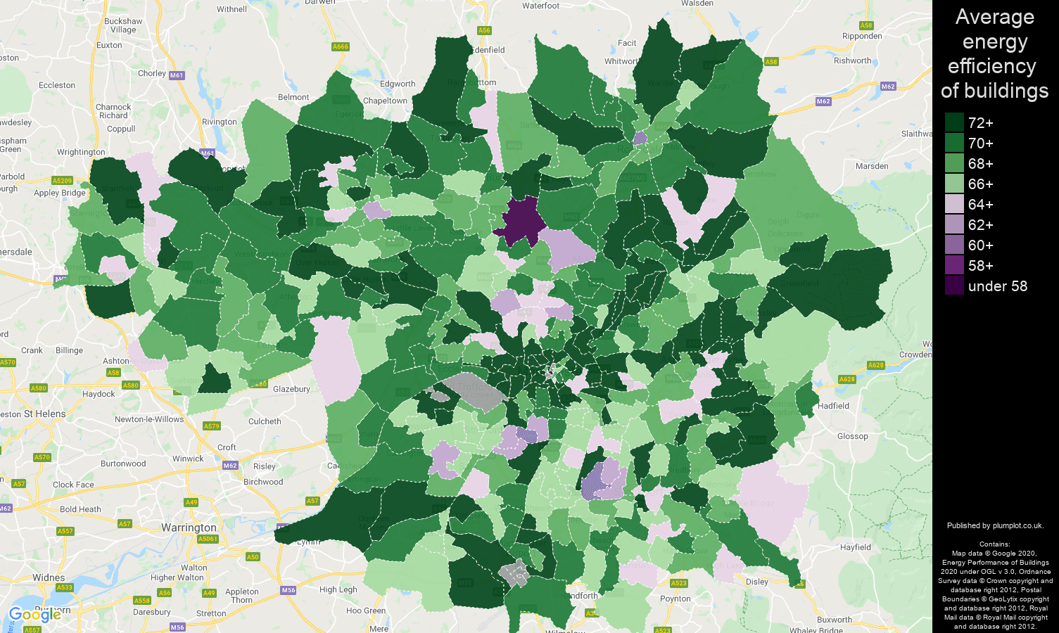 Greater Manchester map of energy efficiency of flats