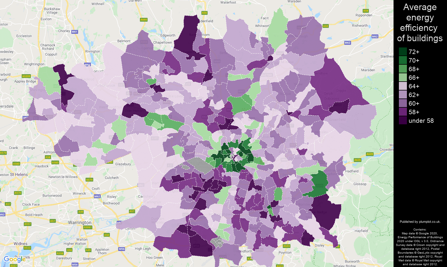 Greater Manchester map of energy efficiency of houses