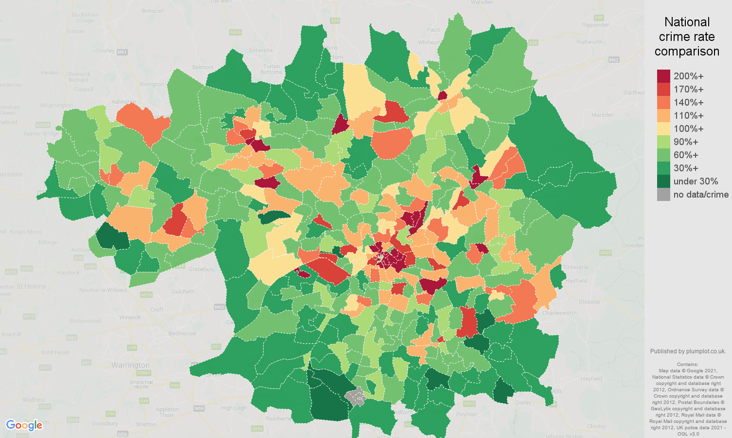 Greater Manchester other theft crime rate comparison map