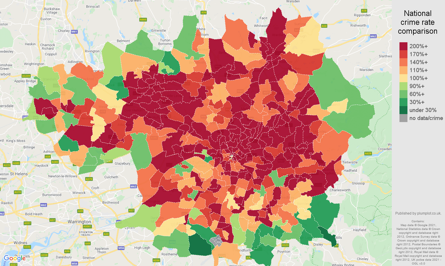 Greater Manchester public order crime rate comparison map