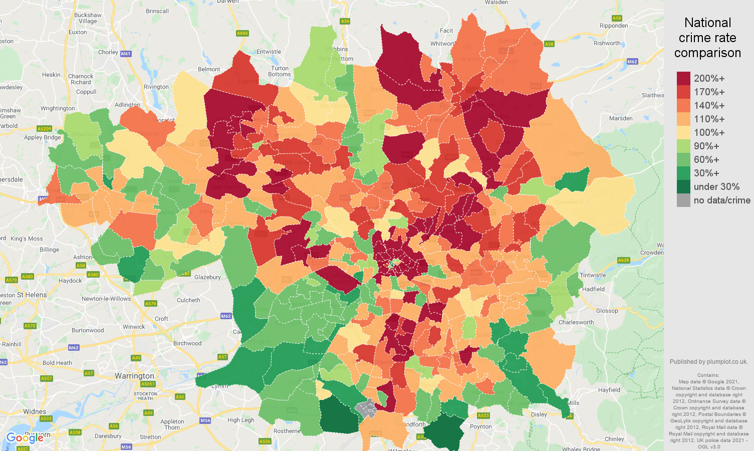 Greater Manchester vehicle crime rate comparison map