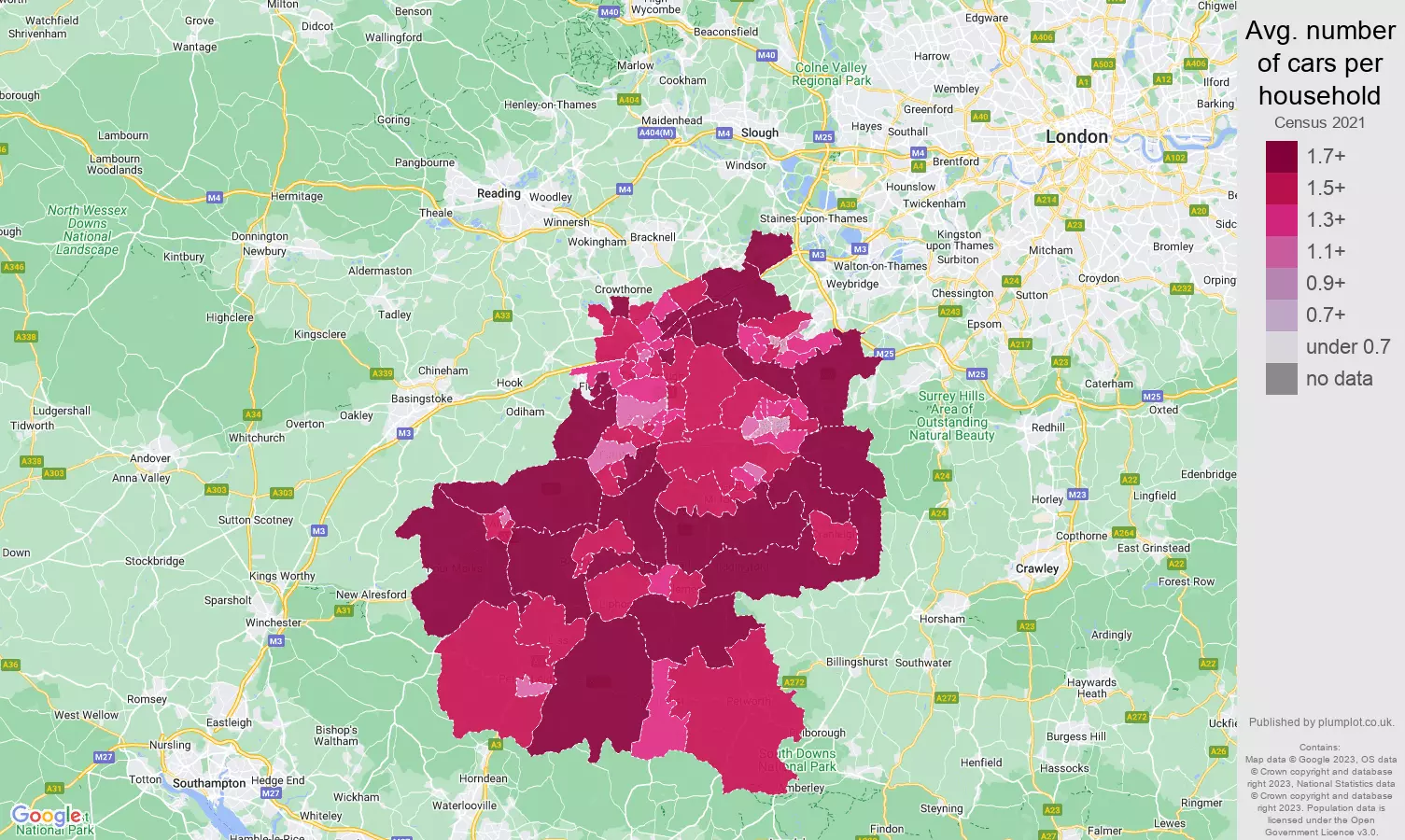 Guildford cars per household map