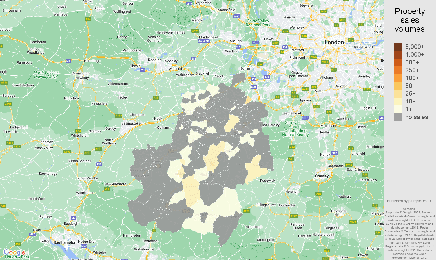 Guildford map of sales of new properties