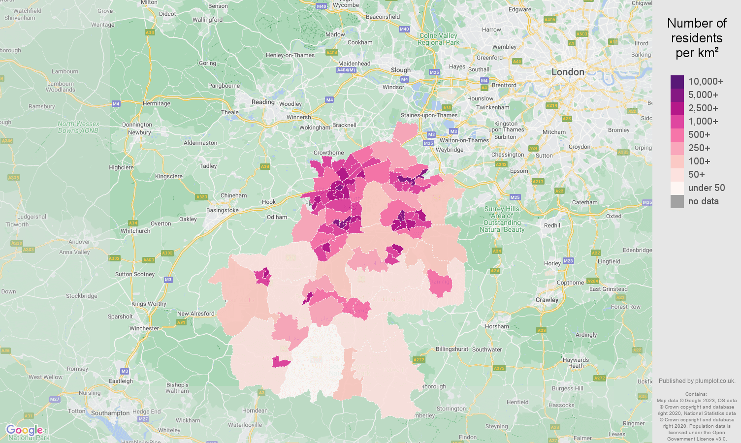 Guildford population density map