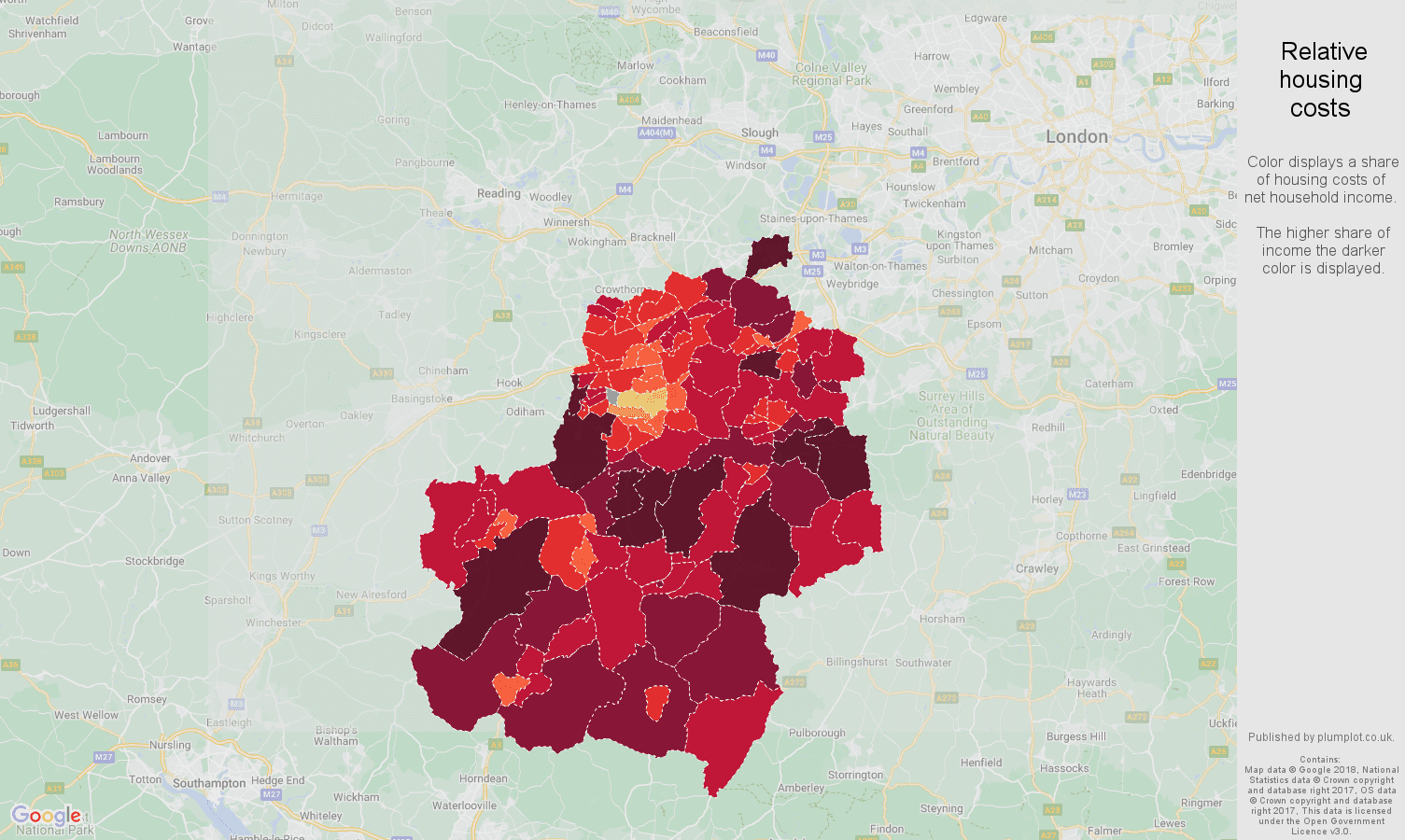 Guildford relative housing costs map