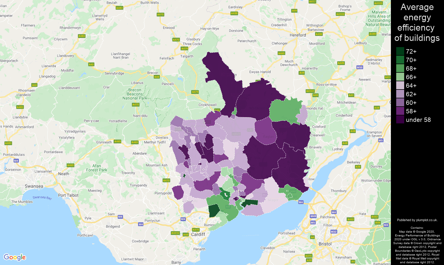 Gwent map of energy efficiency of houses