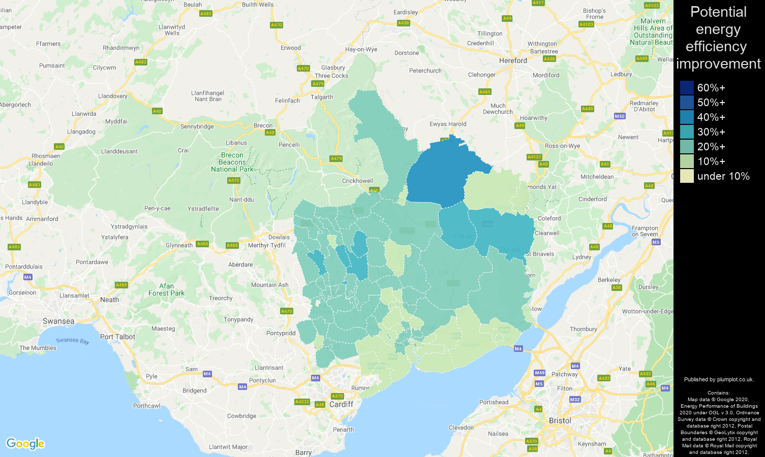 Gwent map of potential energy efficiency improvement of properties