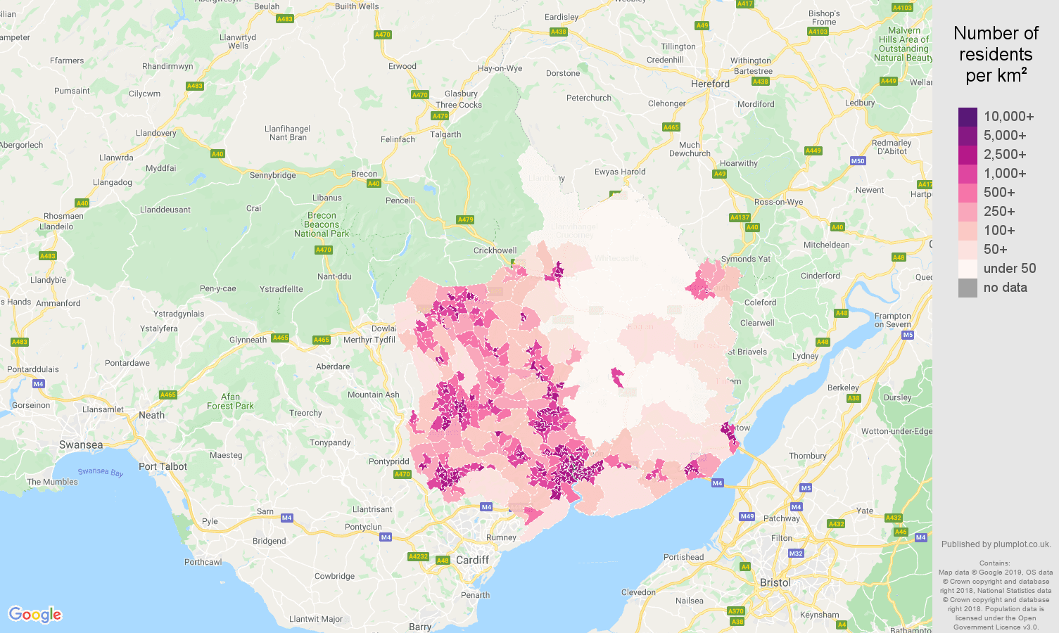 Gwent population density map