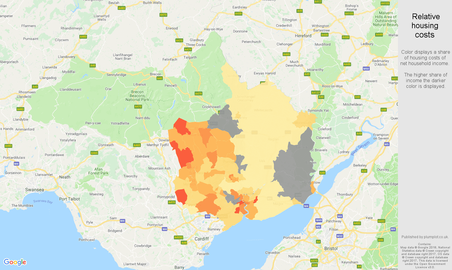 Gwent relative housing costs map