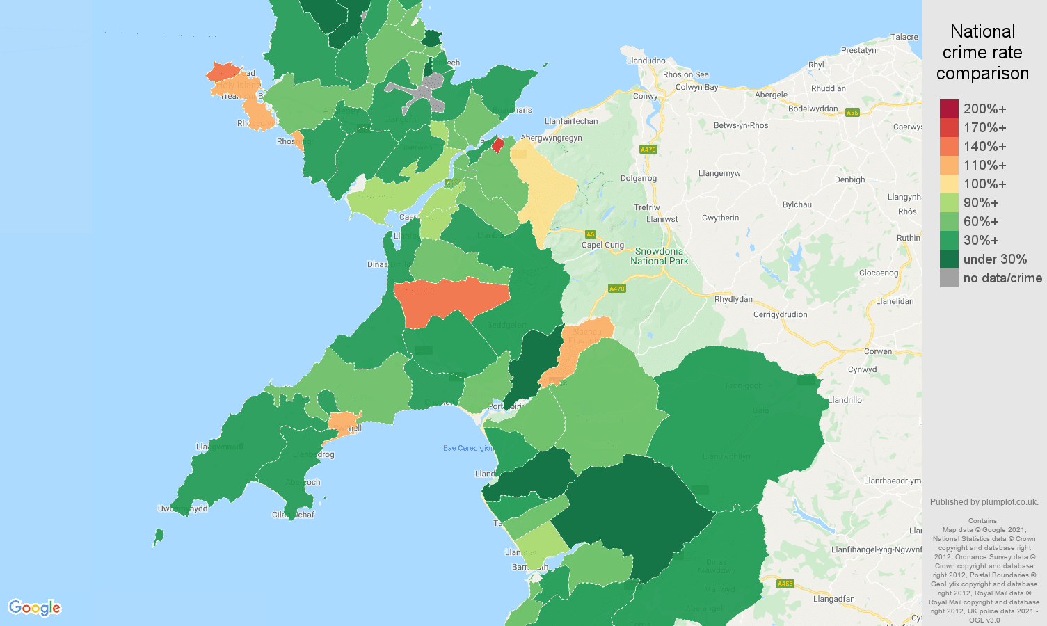 Gwynedd antisocial behaviour crime rate comparison map