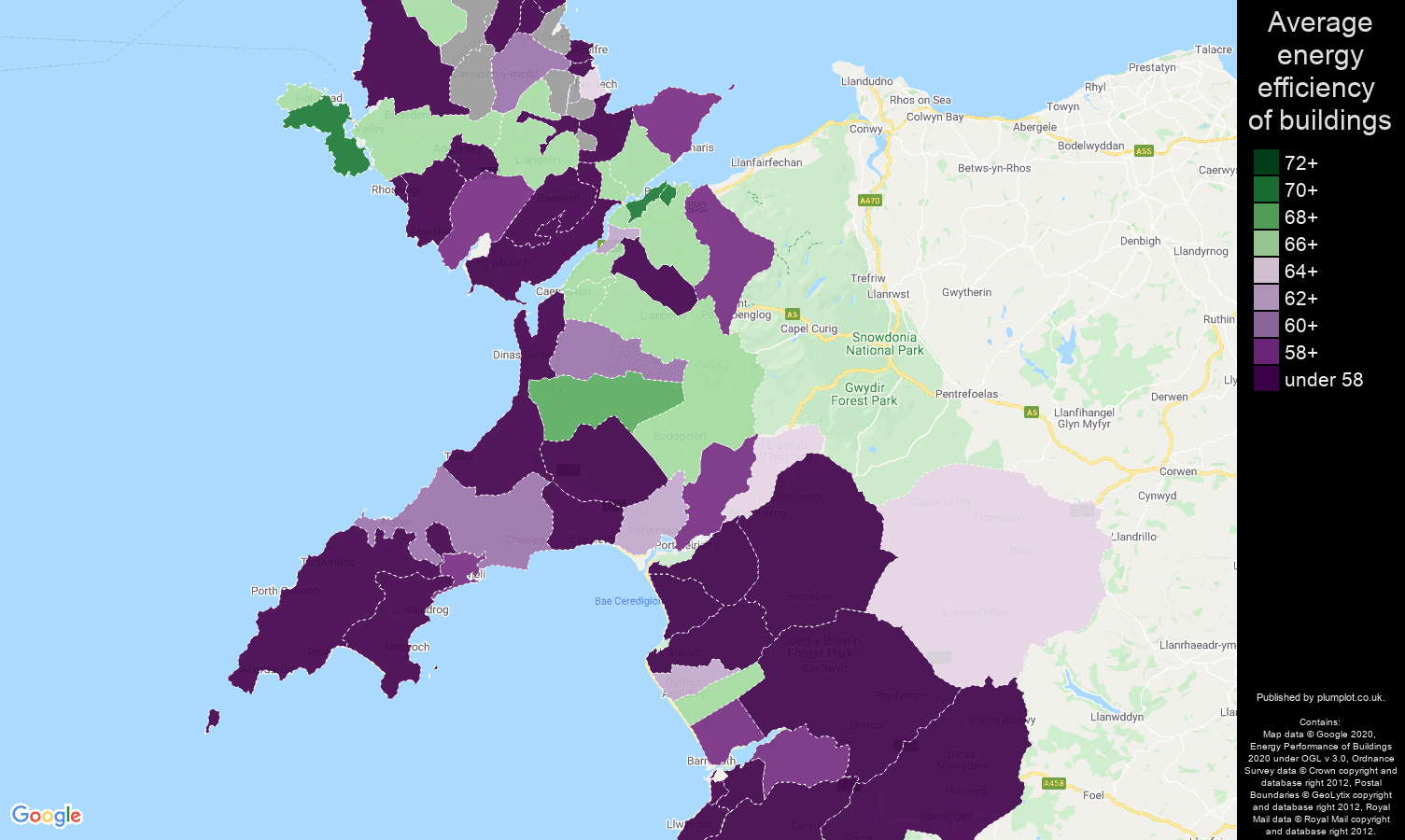 Gwynedd map of energy efficiency of flats