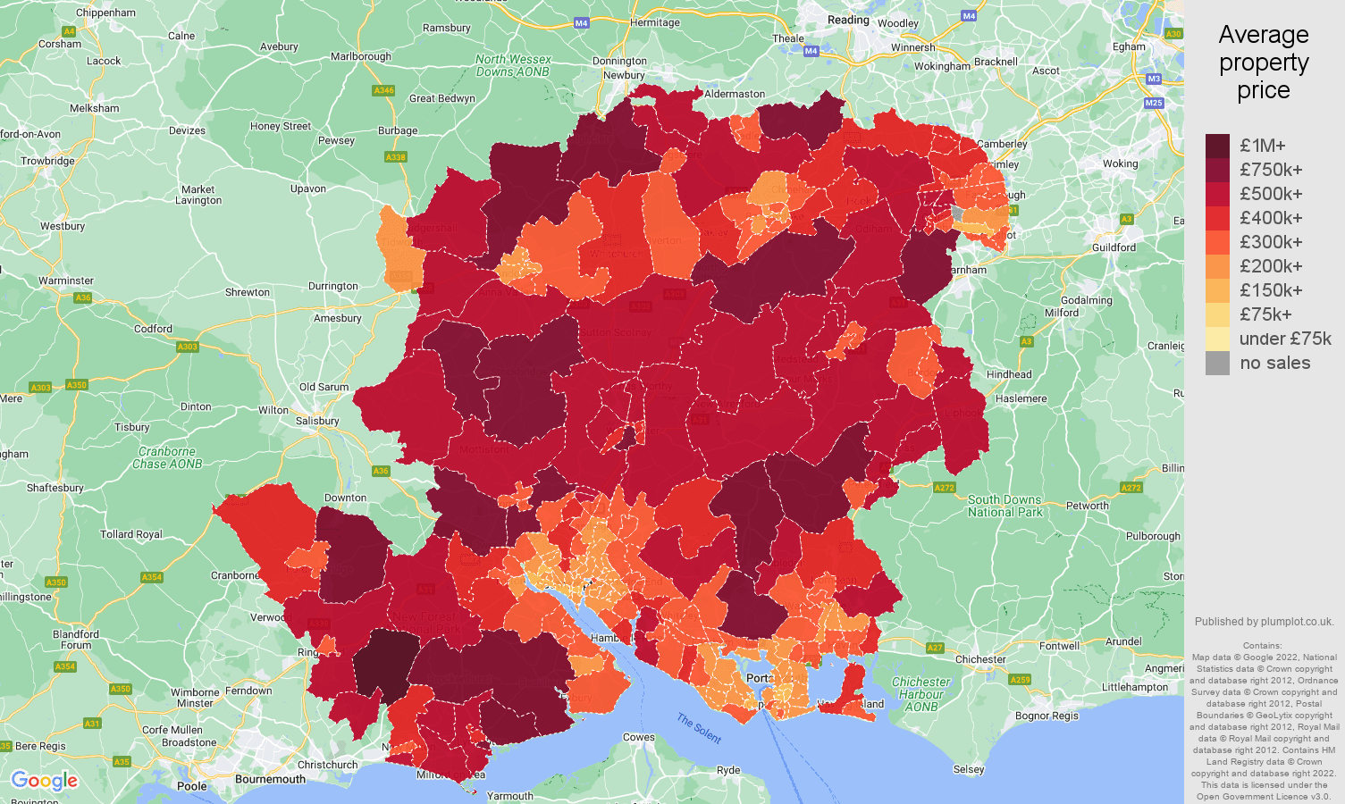 Hampshire house prices map