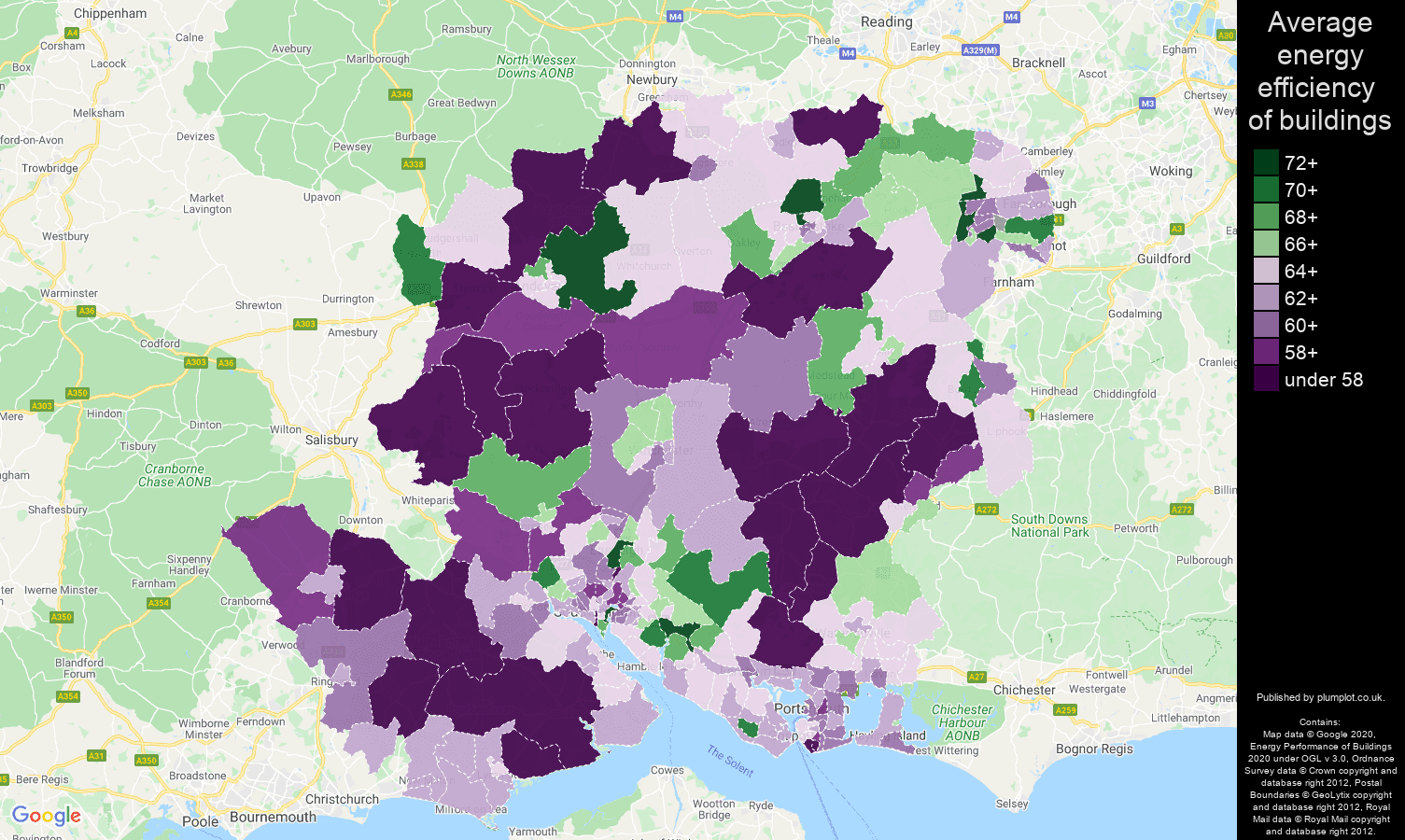 Hampshire map of energy efficiency of houses