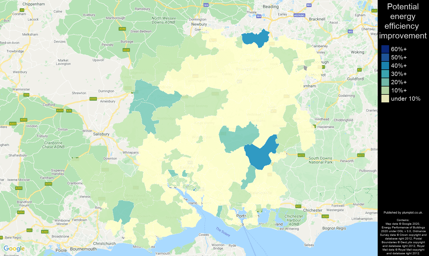Hampshire map of potential energy efficiency improvement of flats