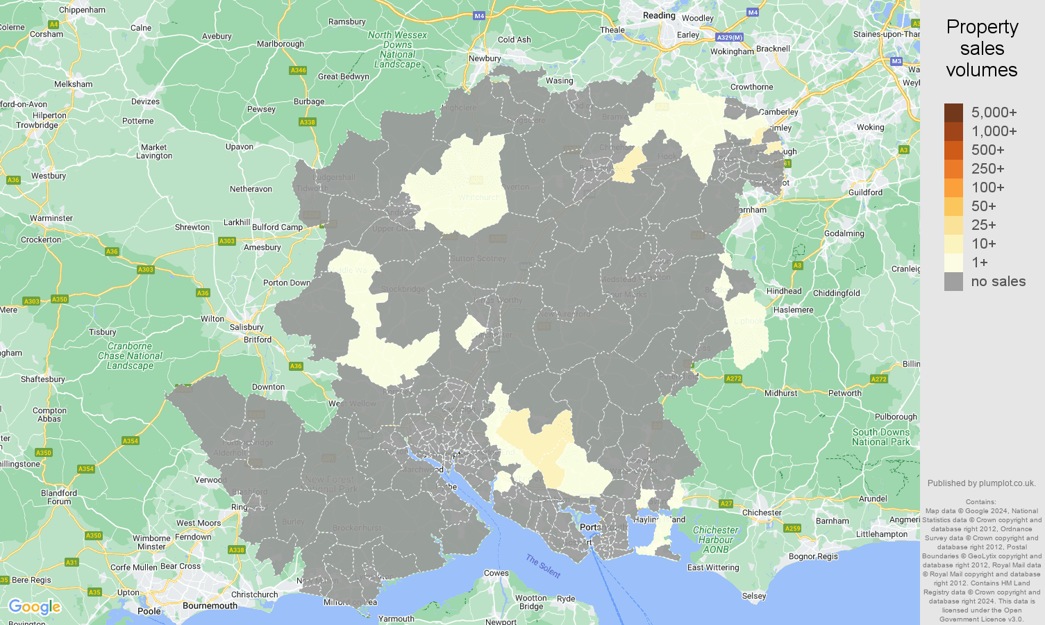 Hampshire map of sales of new properties