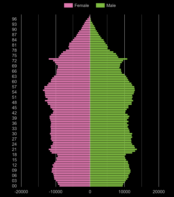 Hampshire population pyramid by year