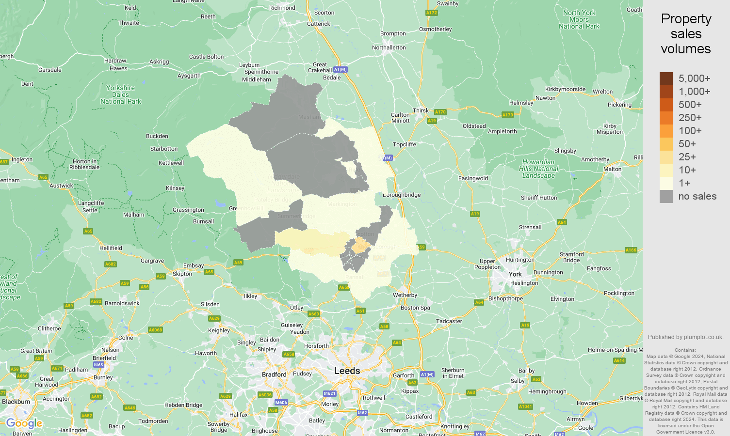 Harrogate map of sales of new properties