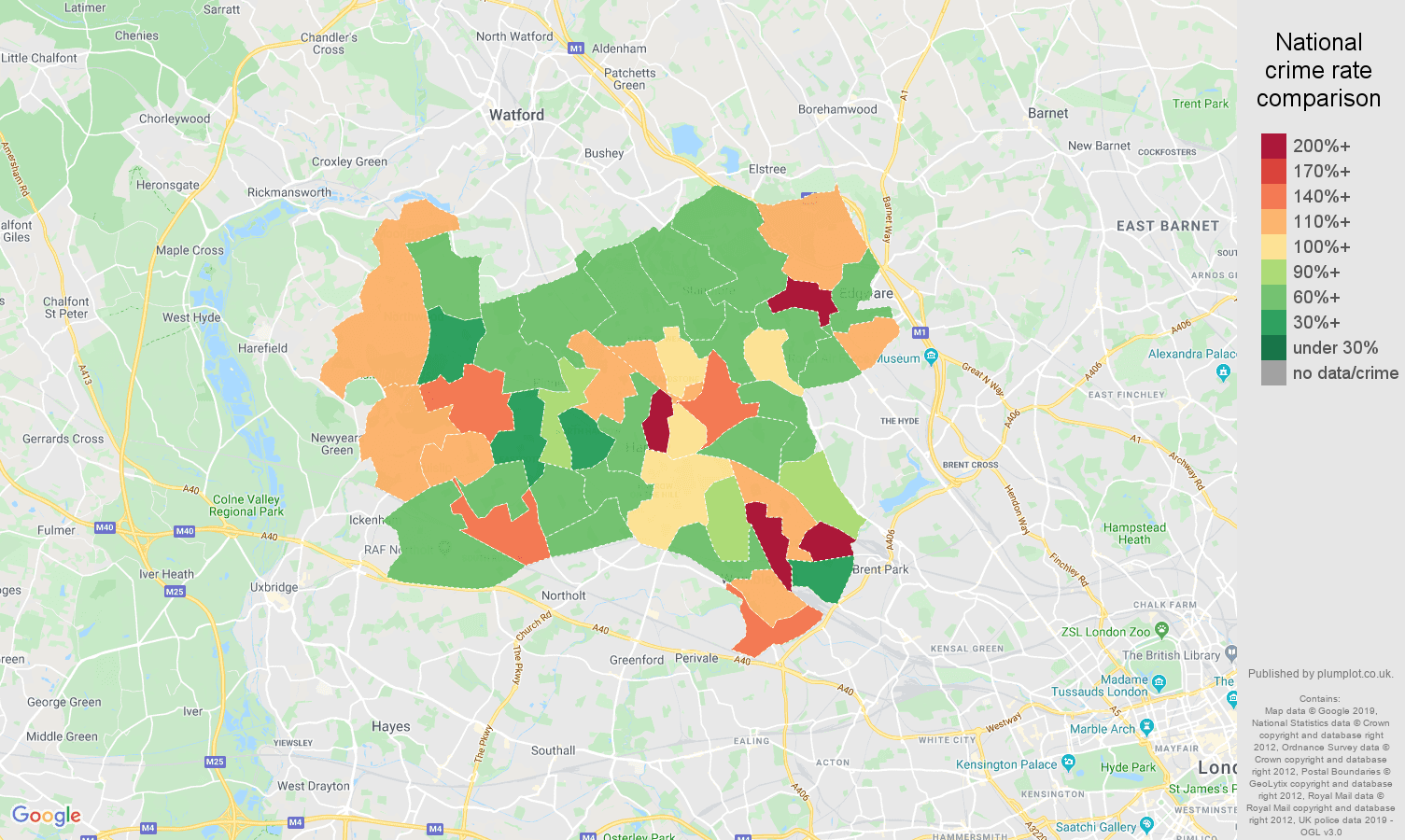 Harrow other theft crime rate comparison map
