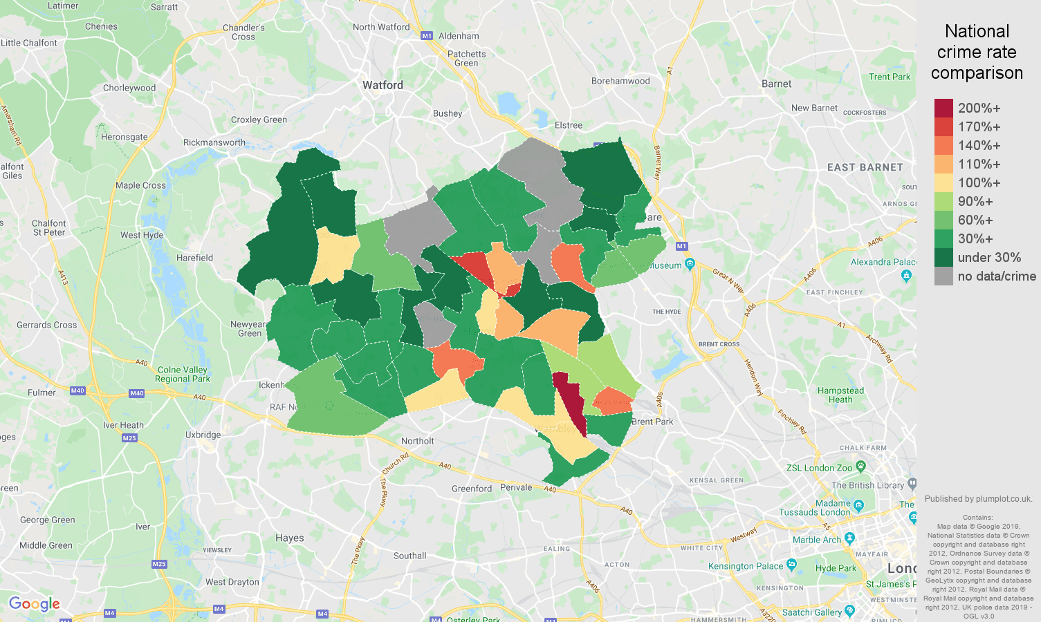 Harrow possession of weapons crime rate comparison map