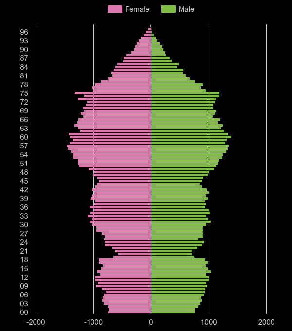 Hereford population pyramid by year