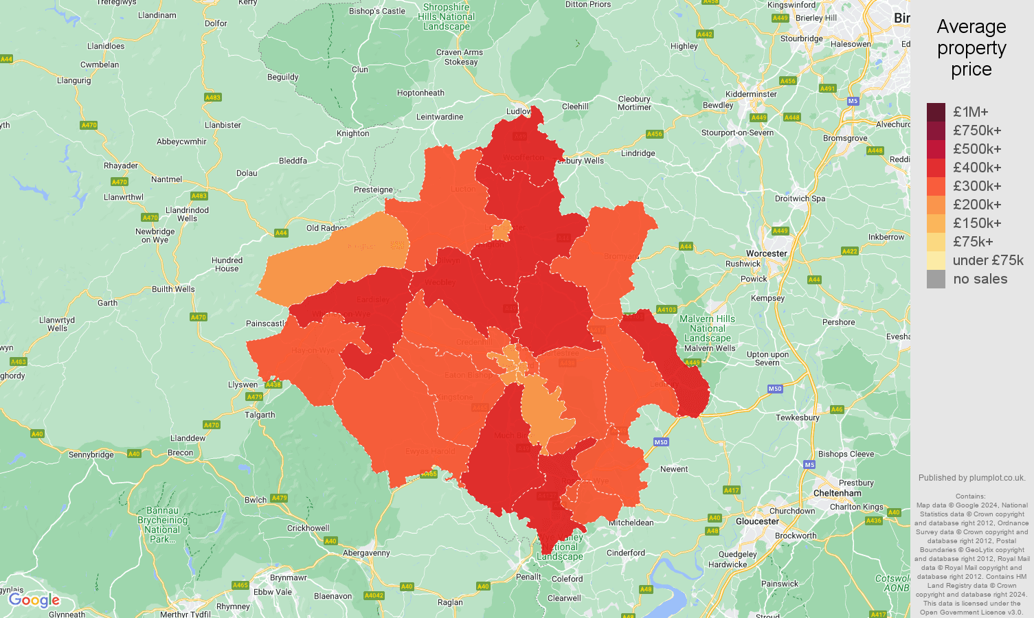 Herefordshire house prices map