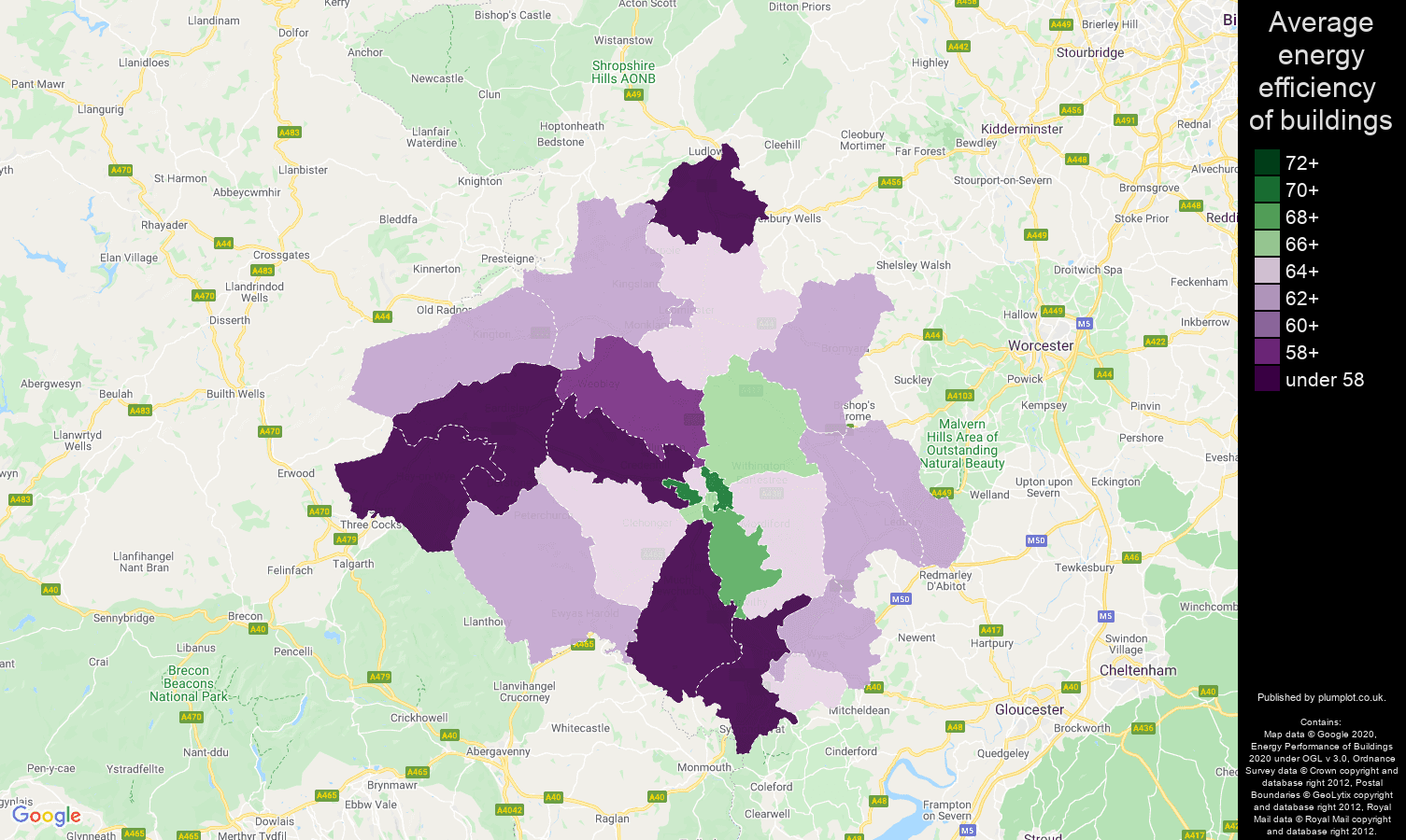 Herefordshire map of energy efficiency of flats