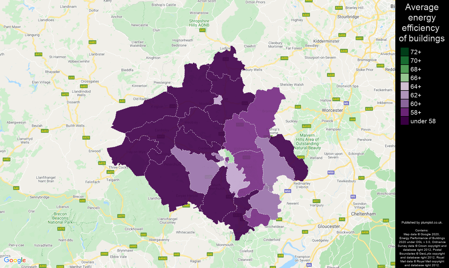 Herefordshire map of energy efficiency of houses