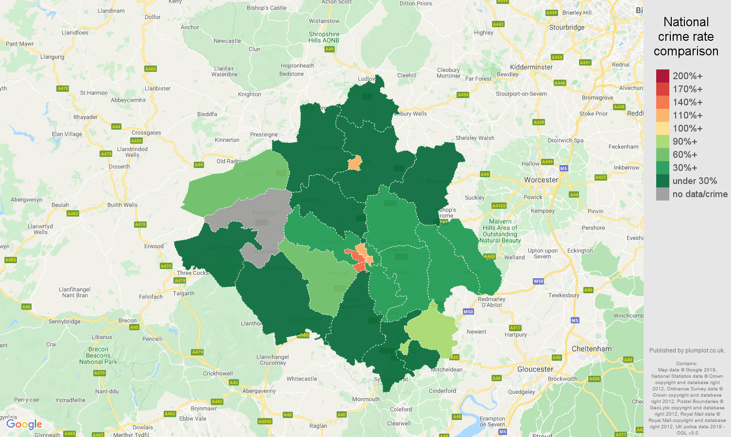Herefordshire other crime rate comparison map