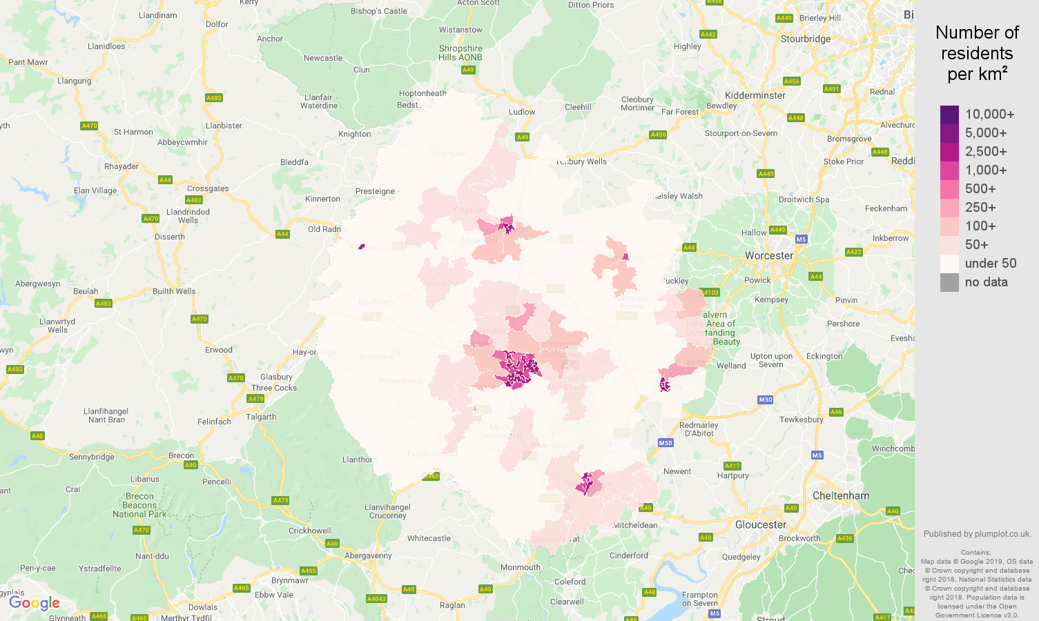 Herefordshire population density map