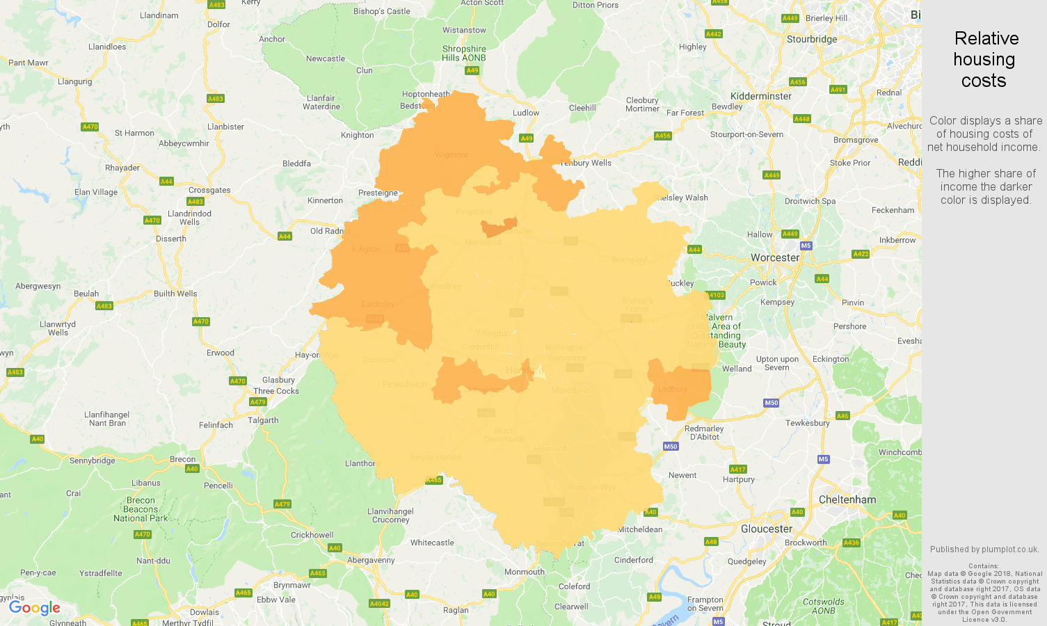 Herefordshire relative housing costs map