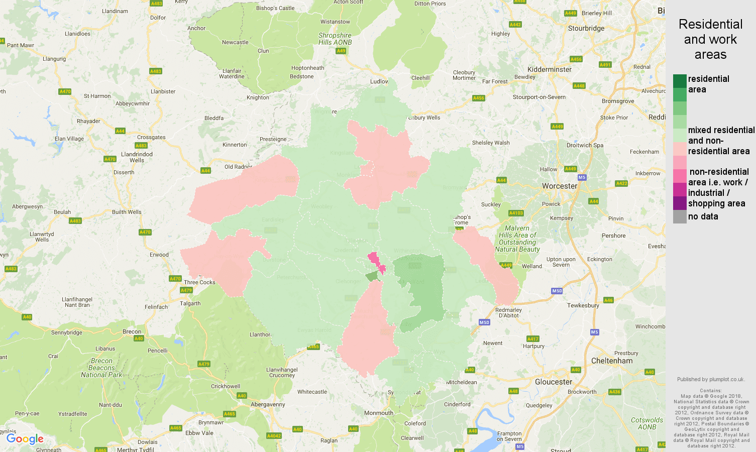 Herefordshire residential areas map