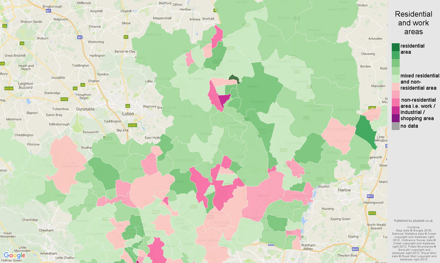 Hertfordshire residential areas map