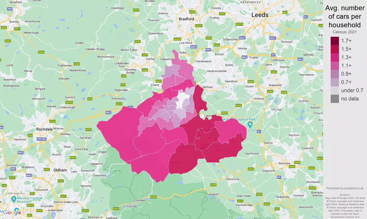 Huddersfield cars per household map