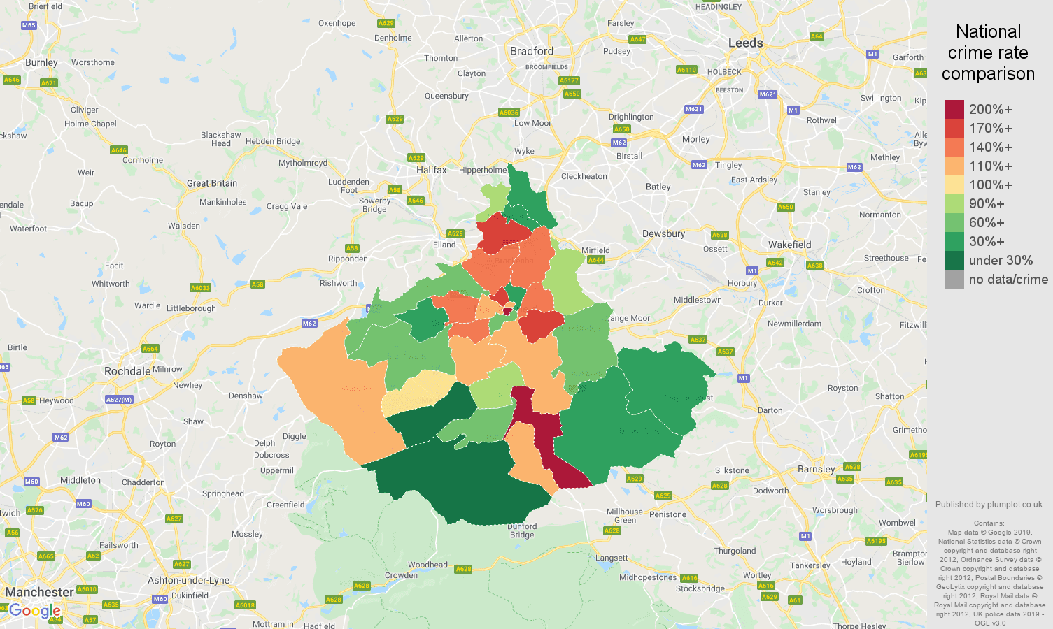 Huddersfield other crime rate comparison map