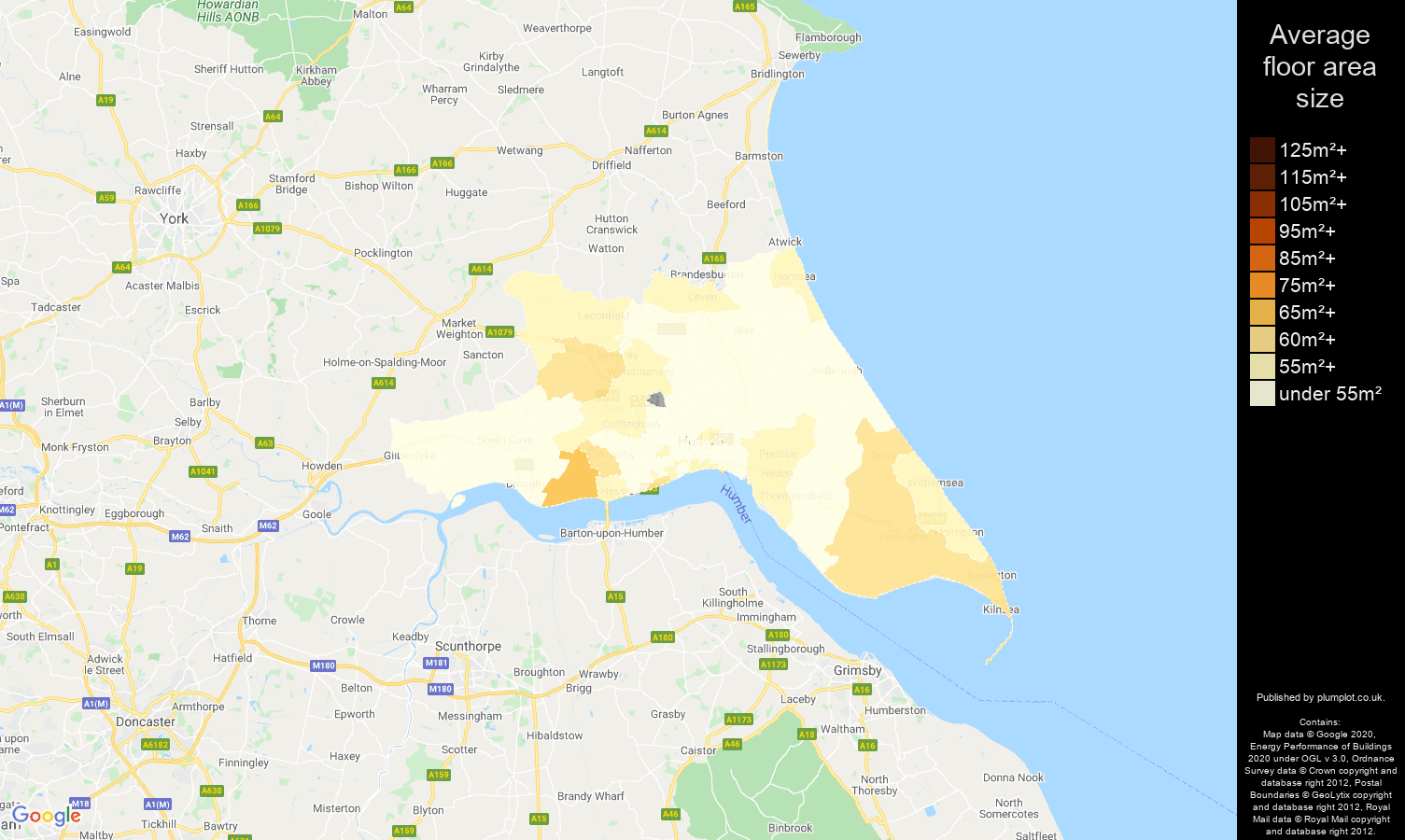 Hull map of average floor area size of flats