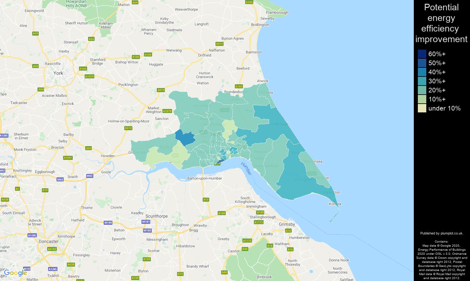 Hull map of potential energy efficiency improvement of houses
