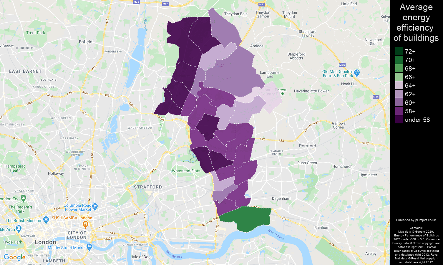 Ilford map of energy efficiency of houses