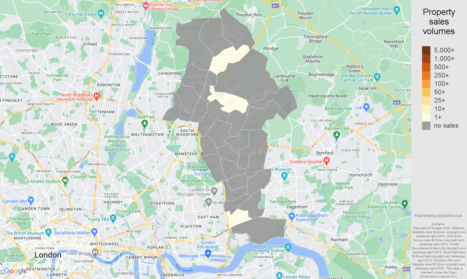 Ilford map of sales of new properties