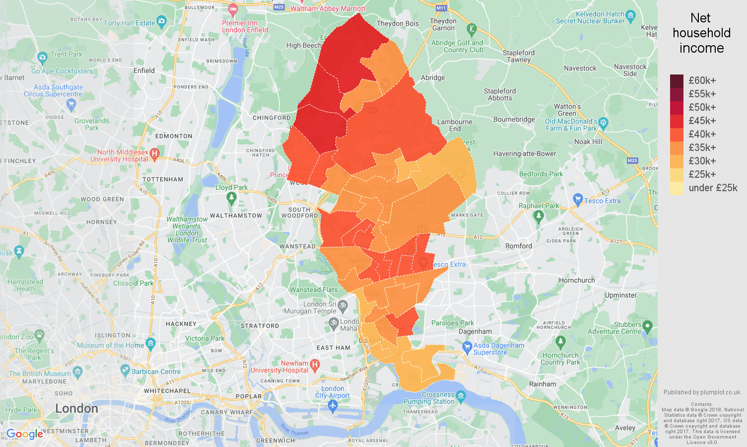 Ilford net household income map