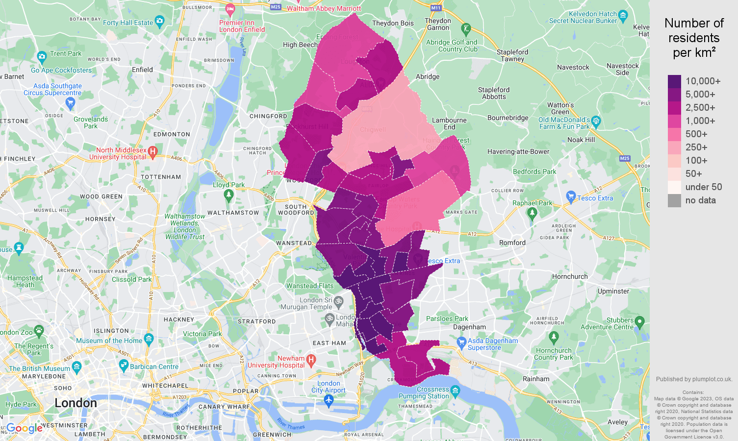 Ilford population density map