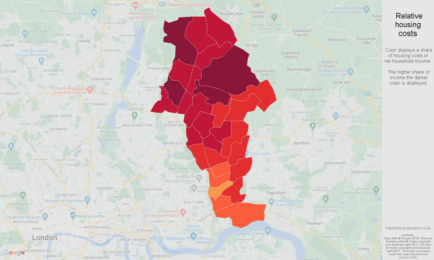 Ilford relative housing costs map