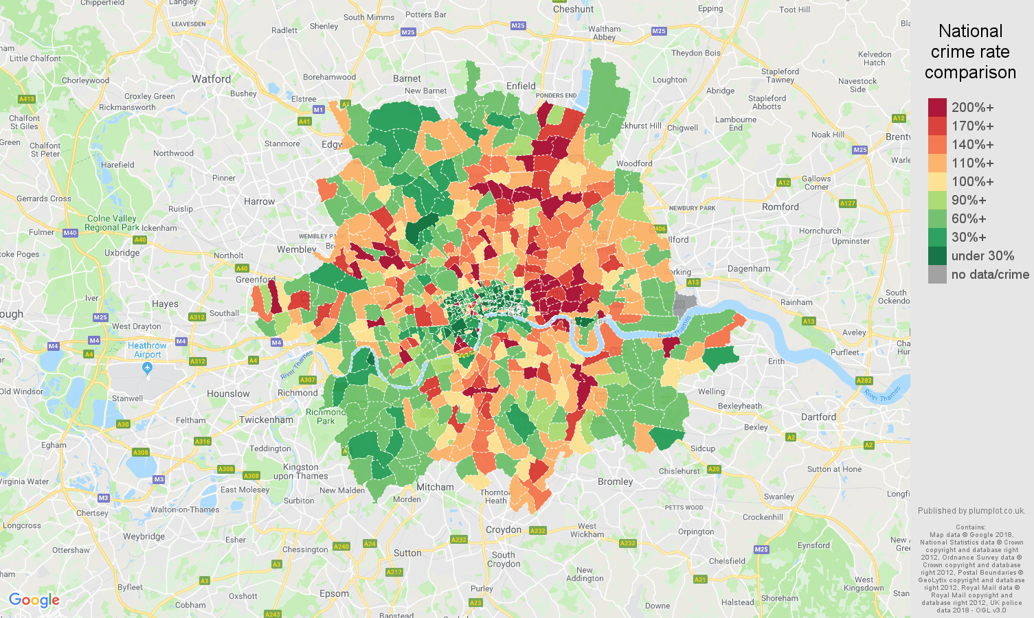 Inner London antisocial behaviour crime rate comparison map